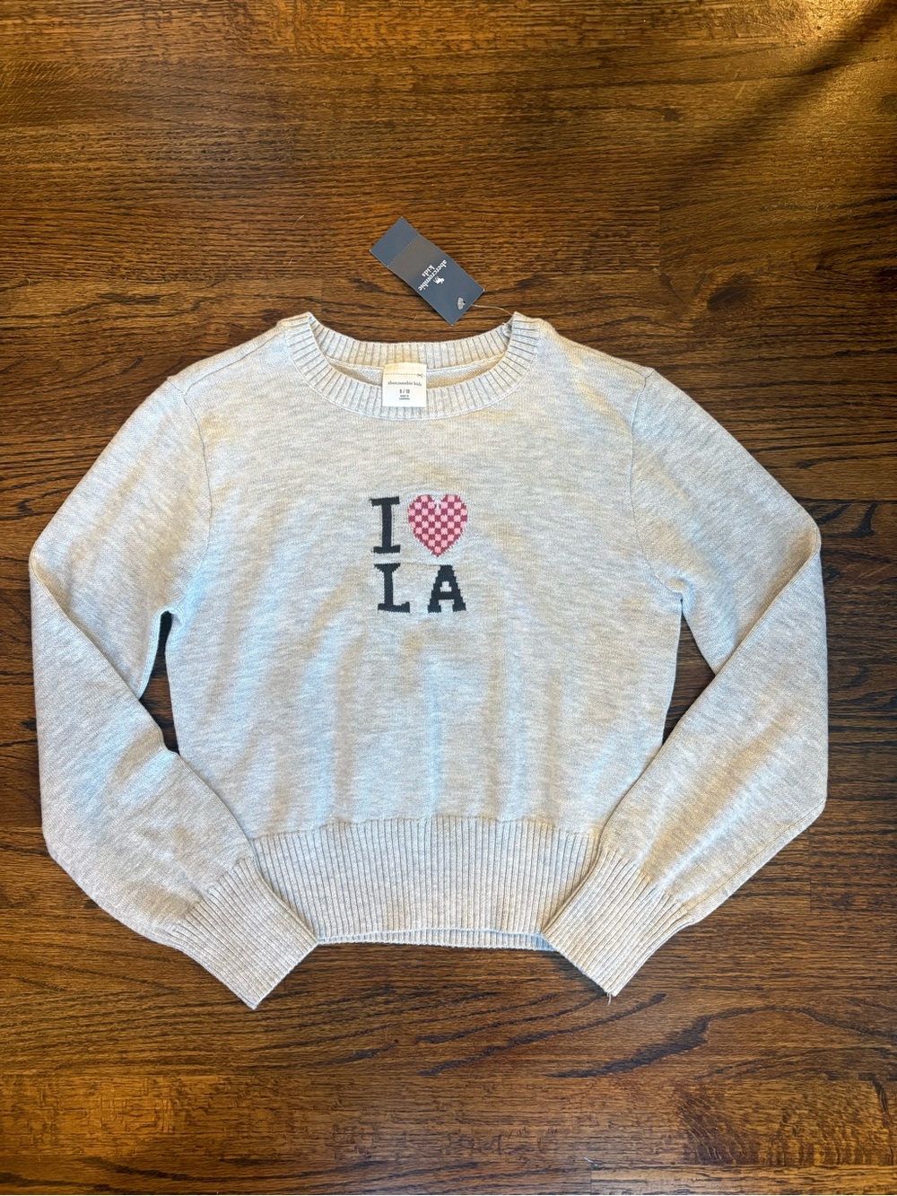 abercrombie kids Light Gray 'I ♥ LA' Crewneck Sweater with Pink Heart